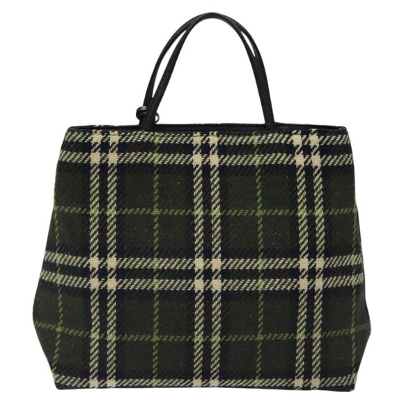 BURBERRY Nova Check Hand Bag Wool Green Black Auth BD1322 - Picture 3 of 16
